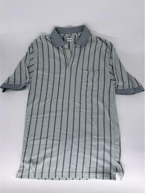 Men’s Arrow Collared Polo Shirt Striped Size Medium Green Blue -Small Stain-